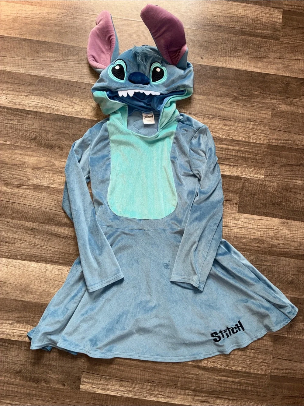 Disney Blue Stitch Plush Hooded Dress with Mint Chest and Purple Ear Accents